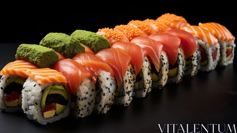 Delicious Sushi Rolls on Black Plate AI Image