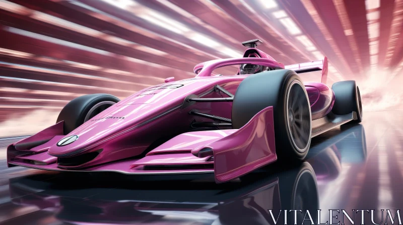 Fast Pink Formula 1 Race Car with Driver on Glossy Track AI Image