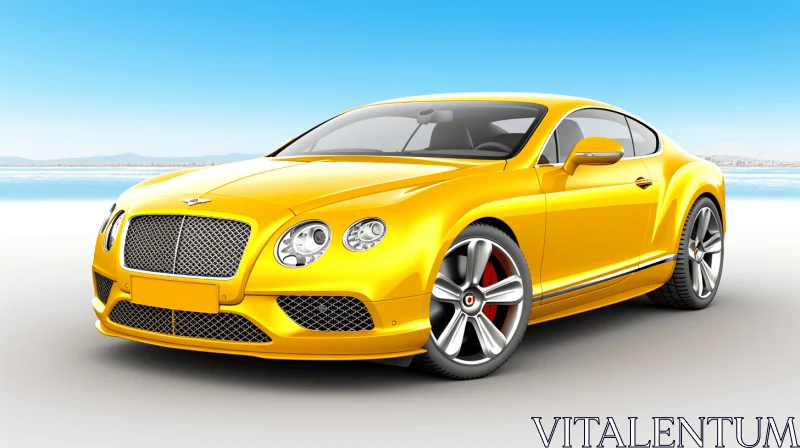 AI ART Yellow Bentley Continental Classic Car: Colorful Cartoon Style