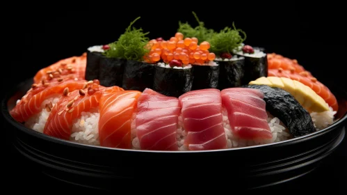 Delicious Assorted Sushi on Black Plate