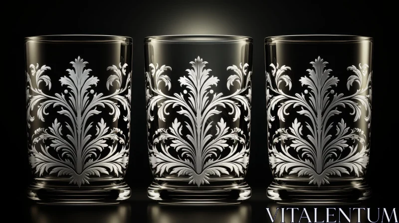 AI ART Etched Floral Pattern Glassware in 3D Rendering