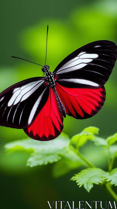 AI ART Enchanting Red and Black Butterfly on Leaves | Nature Photography