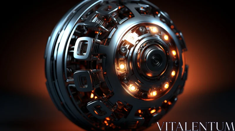 Futuristic Metal Sphere with Glowing Orange Lights AI Image