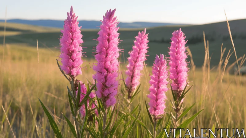 Pink Flowers in Grassy Landscape: Anemoiacore Meets Prairiecore AI Image