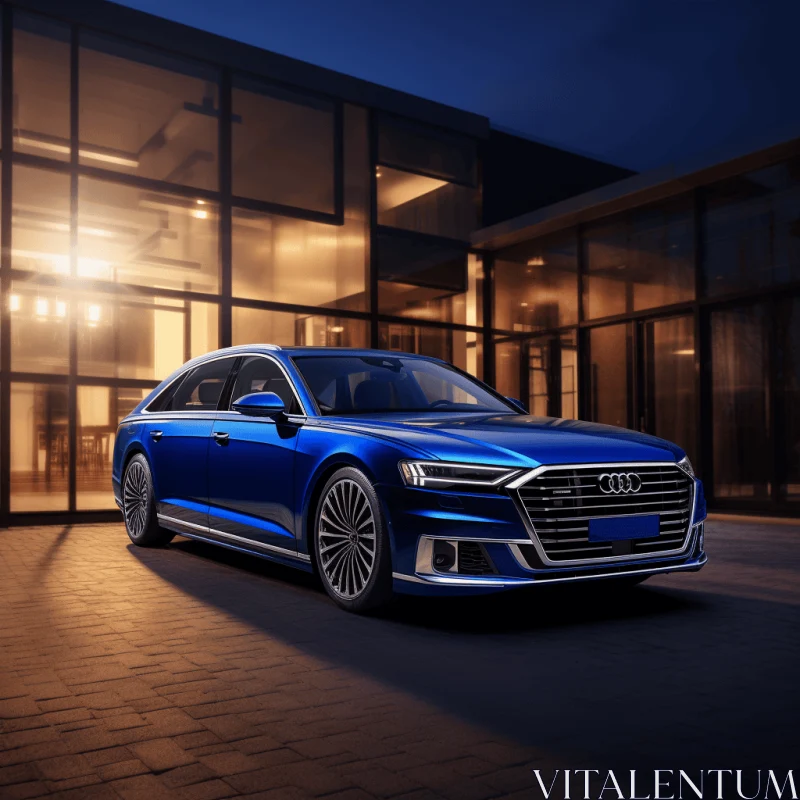 Blue Audi A8 Parked at Night - Exquisite Craftsmanship and Glamorous Elegance AI Image