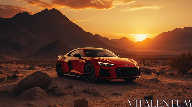 Captivating Red Sports Car in the Desert at Sunset | Audi R8 AI Image