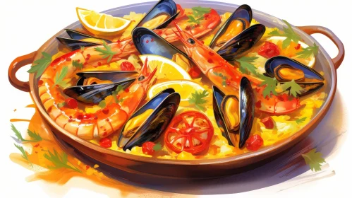 Exquisite Spanish Paella Digital Painting