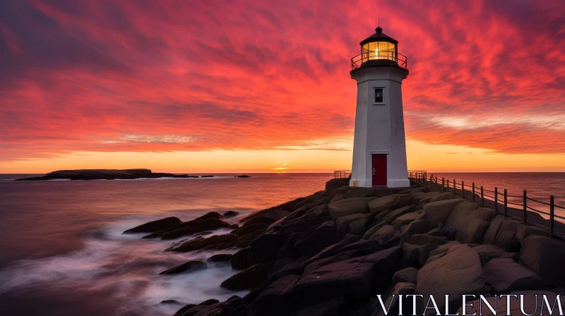 Majestic Lighthouse on Rocky Coast at Sunset AI Image