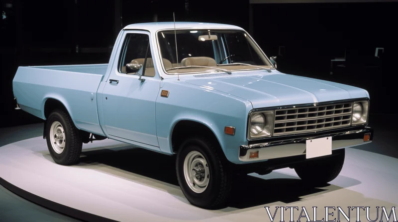 Elegant Display of a Blue Pickup Truck in a Museum AI Image