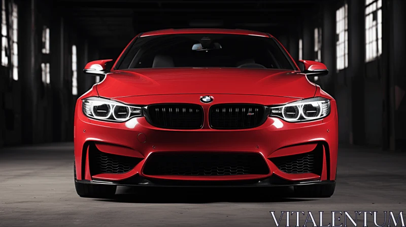 Red BMW M4: Hyper-Realistic Portraiture with Precisionist Lines AI Image