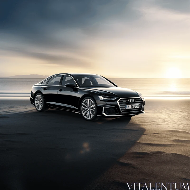 Silver Audi T8 on Beach with Wind Turbine - Dark Black and Brown Style AI Image