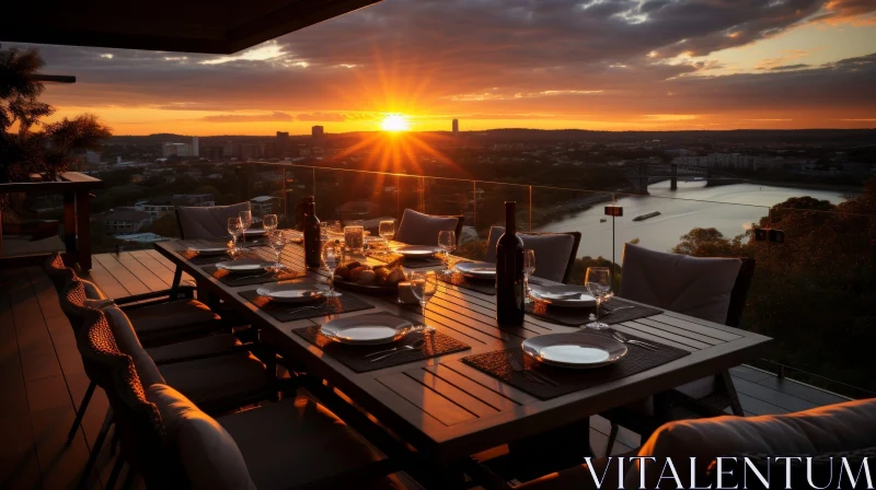 Tranquil City Sunset View with Dining Experience AI Image