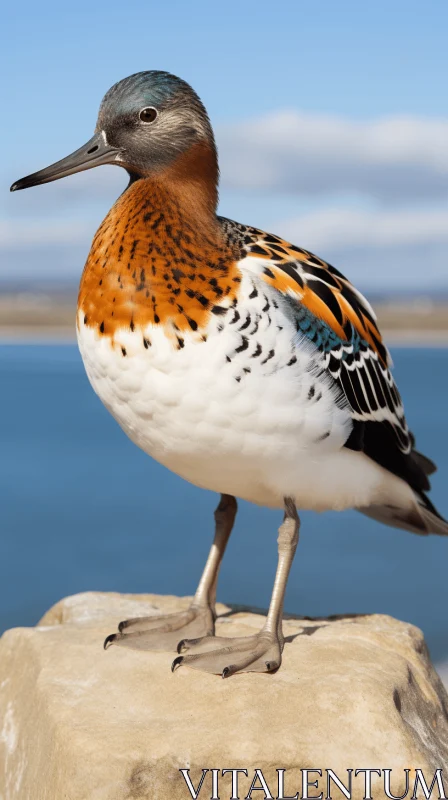 Bird Perched on Rocks Near Water - Teal and Orange Aesthetic AI Image