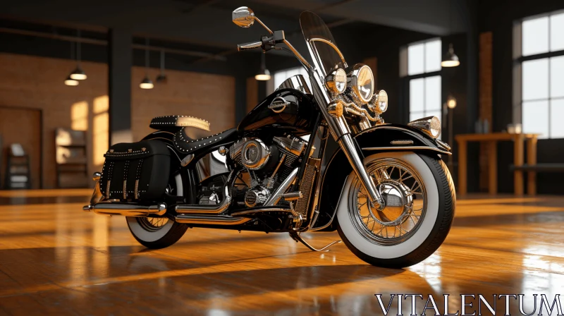 Captivating Harley Davidson Heritage Classic Motorcycle on Wooden Floor AI Image