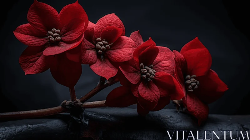 Monochromatic Red Flowers on Dark Background - Eastern Zhou Dynasty Inspired AI Image
