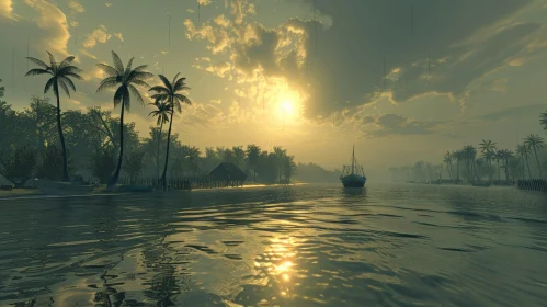 Tranquil Tropical Island Sunset Scene