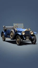 Vintage Blue Car on Blue Background - Realistic Rendering
