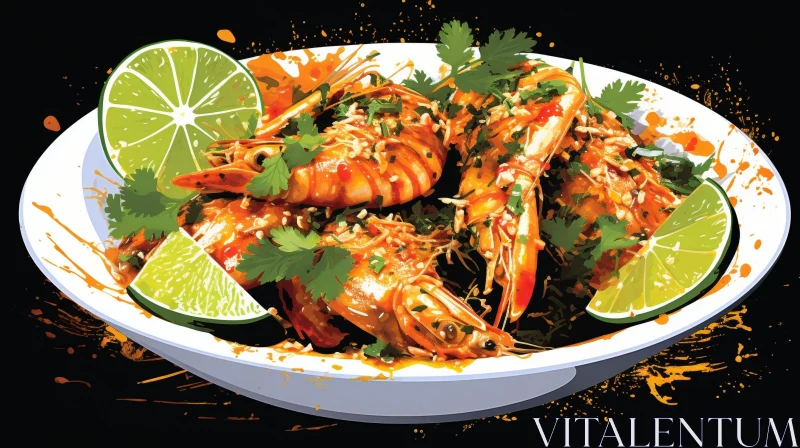 AI ART Delicious Cooked Shrimp with Lime and Cilantro