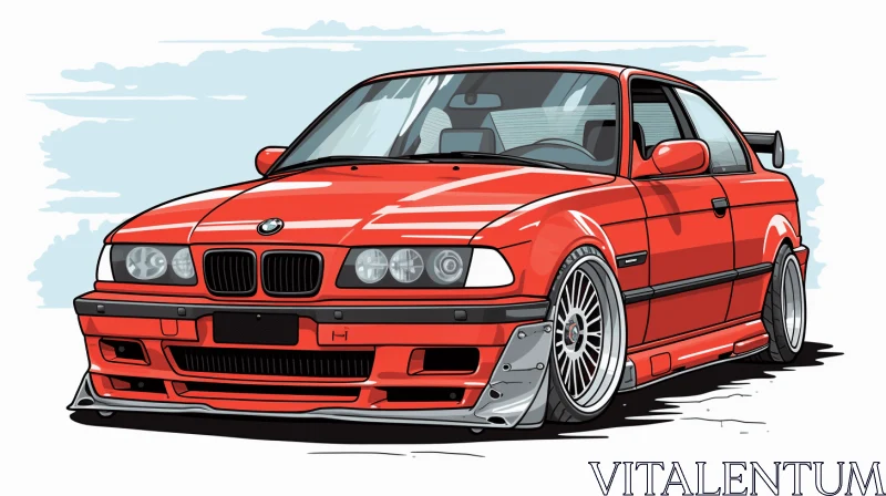 Vibrant Red BMW Car Cartoon | Whimsical and Playful Artwork AI Image