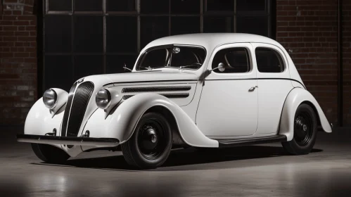 White Classical Car in Dark Environment | Art Nouveau Inspired