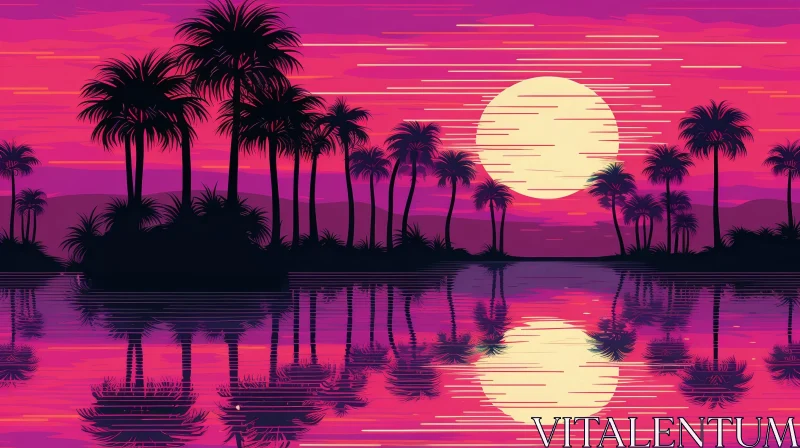 AI ART Tranquil Sunset Over Tropical Beach - Nostalgic 1980s Vibes