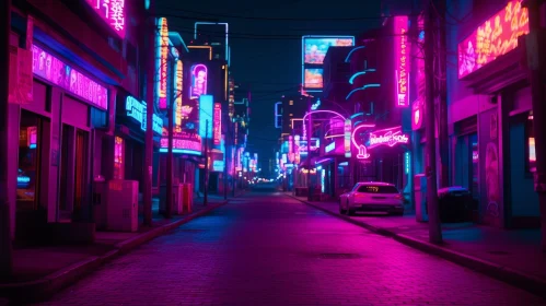 Cyberpunk City Street at Night AI Image