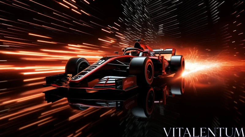 Fast-paced Formula 1 Car Racing in Dark Tunnel AI Image