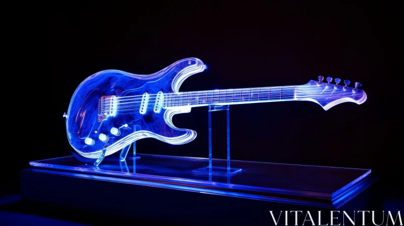 AI ART Blue Crystal Guitar Illuminated by Radiant Blue Light