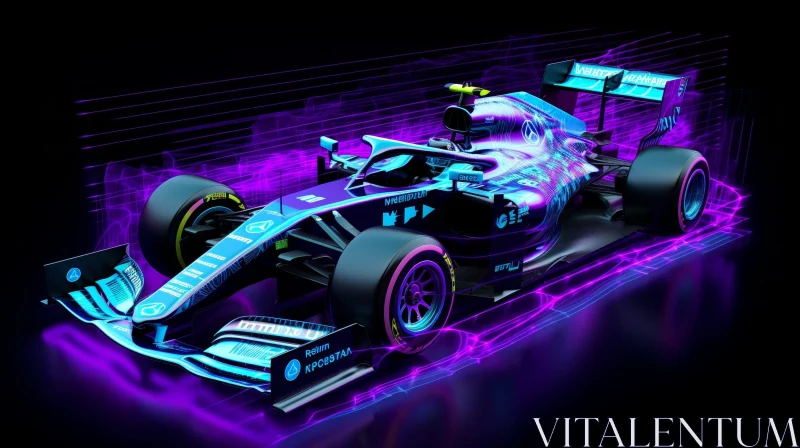 Sleek Formula 1 Racing Car in Futuristic Neon Lights AI Image