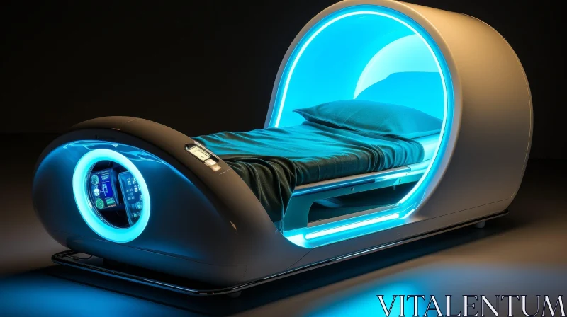 AI ART Futuristic Medical Bed with Blue Light