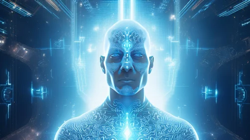 Blue Circuitry Humanoid in Meditation