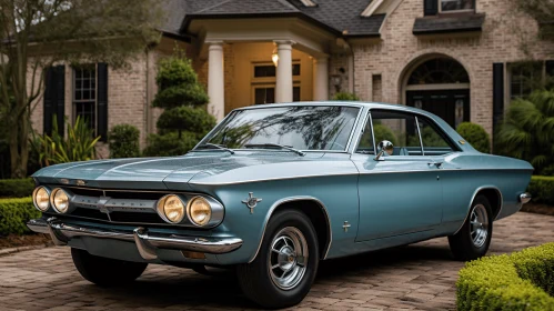 Elegant Classic Blue Car in Southern Countryside | Precisionism Influence