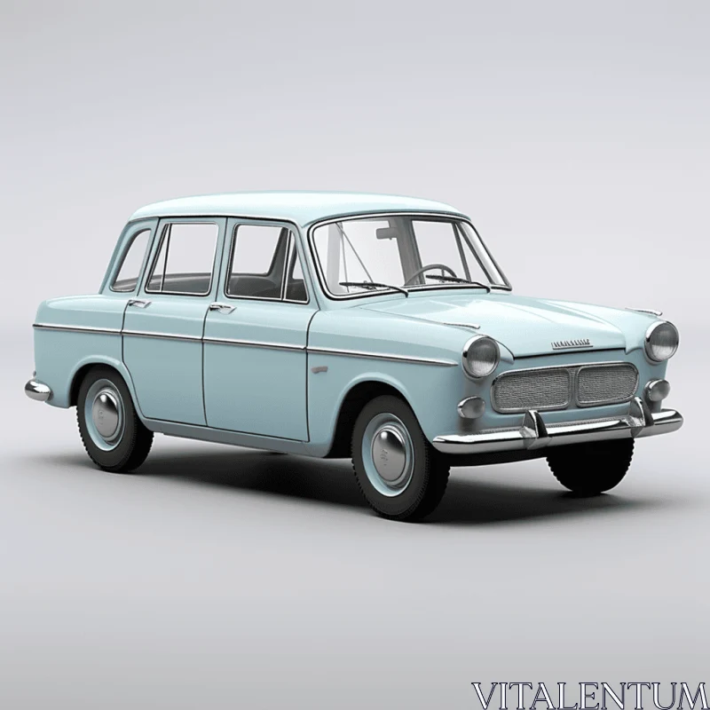 Hyper-Realistic Light Blue Car on White Background | Vray Tracing AI Image
