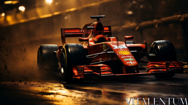Speeding Red Formula 1 Car in Dark Tunnel AI Image