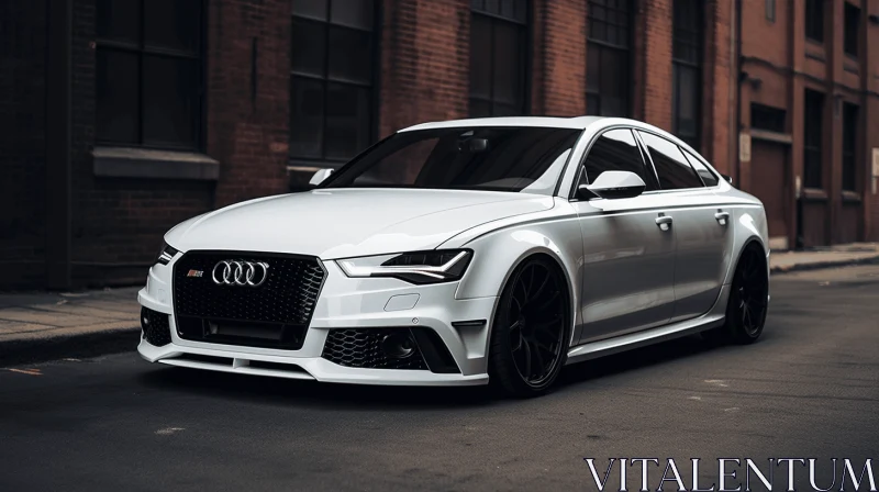 Luxurious Audi Parked in Business Parking Lot | Dark White and White Style AI Image