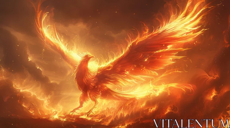 Phoenix Rising Digital Painting - Fiery Fantasy Artwork AI Image