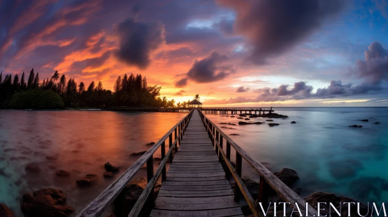 Tranquil Sea Landscape with Wooden Dock AI Image