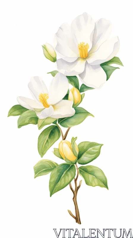 White Magnolia Watercolor Illustration | Vintage Floral Art AI Image
