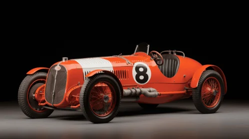 Powerful Orange and White Race Car Against a Vibrant Red Background