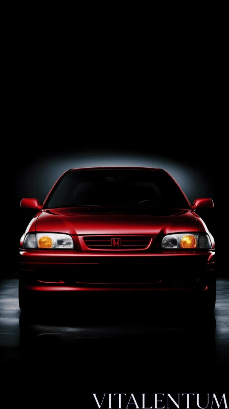 Captivating Red Car in Dark Room | Japanese Photography AI Image
