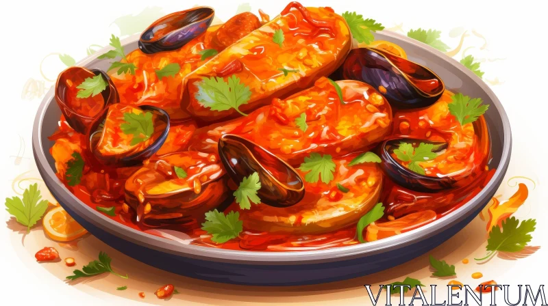 AI ART Delicious Seafood Stew with Mussels and Potatoes