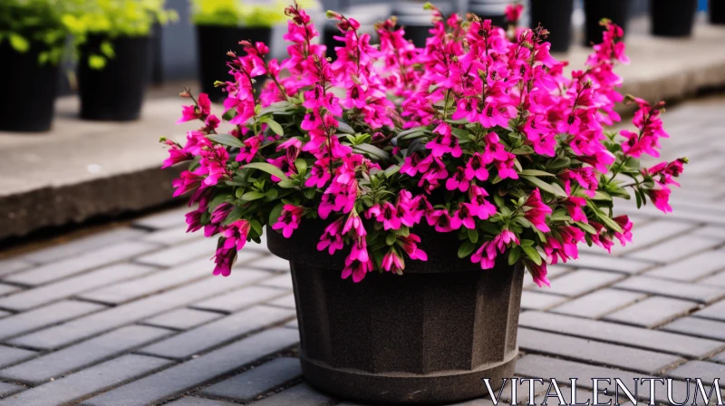 Colorful Potted Plant with Red and Purple Flowers: A Luminous Streetscape AI Image