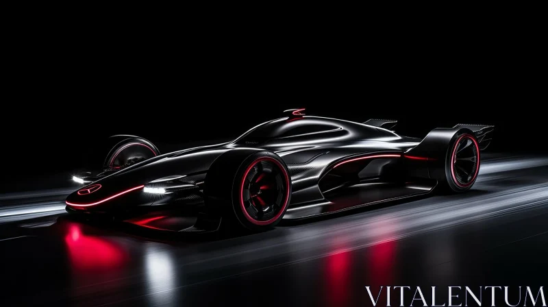 Futuristic Black Sports Car with Red Glowing Elements AI Image