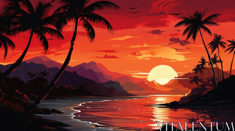 AI ART Tranquil Sunset at Tropical Beach