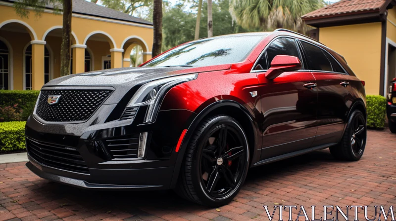 Black and Red Cadillac XT5 on Brick Driveway | Contemporary Candy-Coated Style AI Image
