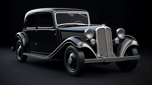 Black Vintage Automotive Model: Photorealistic Rendering and Historical Illustration