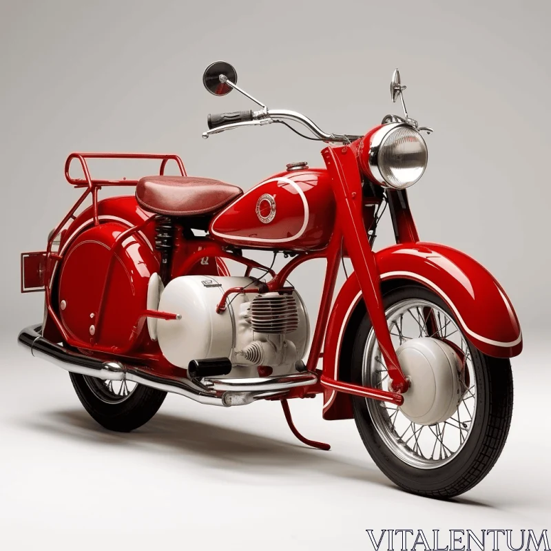 Vintage Red Motorcycle on Grey Background - Photorealistic Rendering AI Image