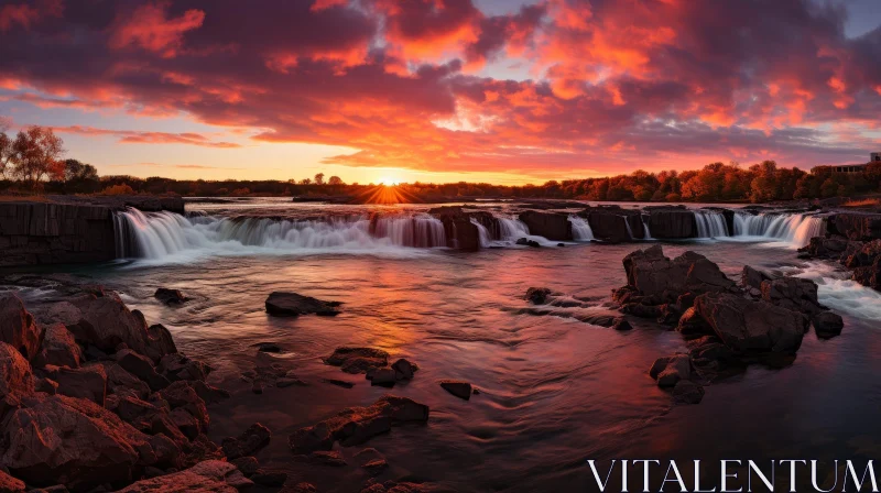 AI ART Breathtaking Sunset Over Waterfall - Nature's Beauty Unveiled