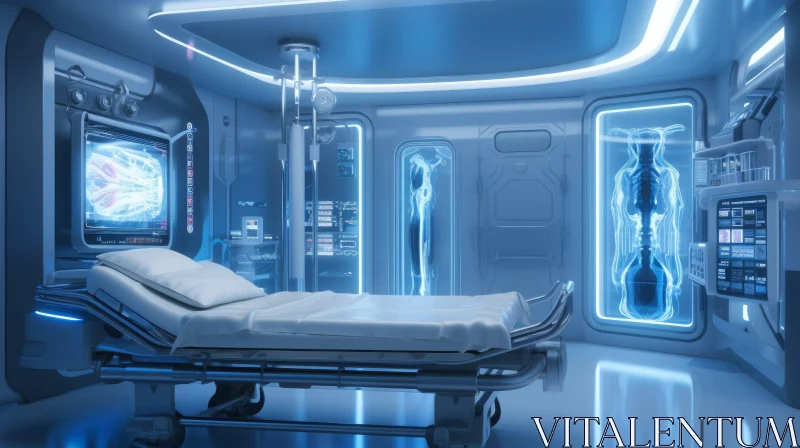Futuristic Hospital Room with Medical Scanner and Computer AI Image