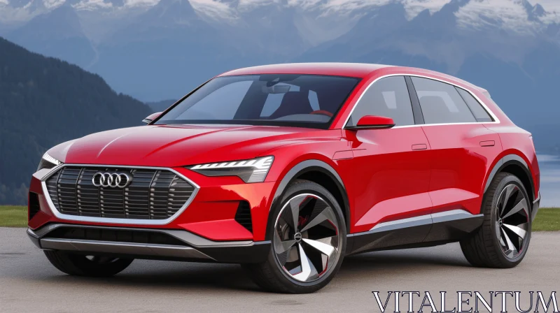 Red Audi SUV Parked in Front of Mountains - Realistic Renderings AI Image